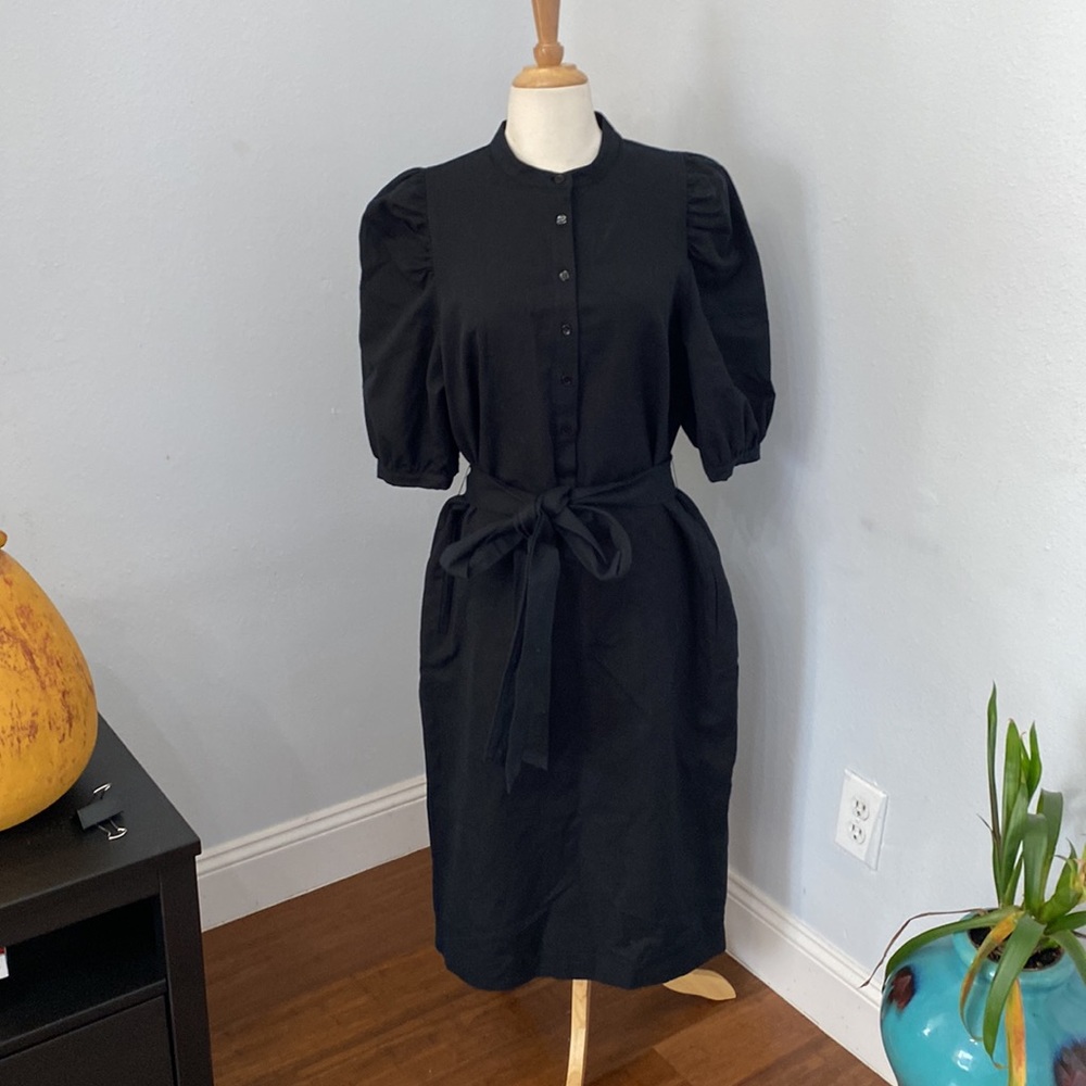 G. Label by Goop Short Puff Sleeves Belted Midi Dress Size L